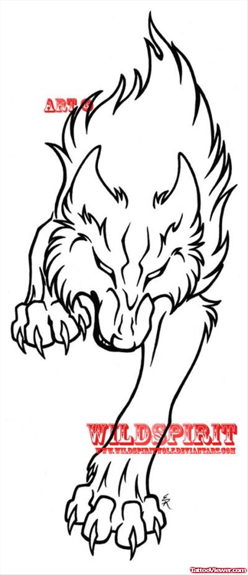 Fierce Running Wolf Tattoo Design