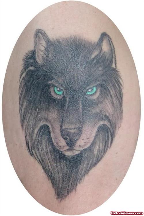 Green Eyes Wolf Tattoo