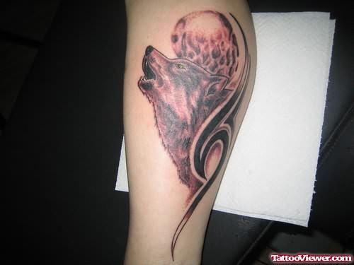 Red Wolf Tattoo On Leg