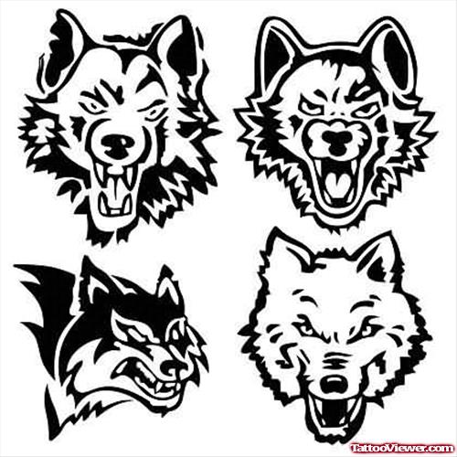 Some Angry Wolf Heads Tattoos Designs