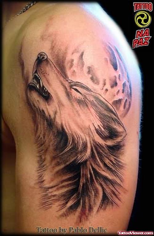 Howling Wolf Tattoo On Shoulder