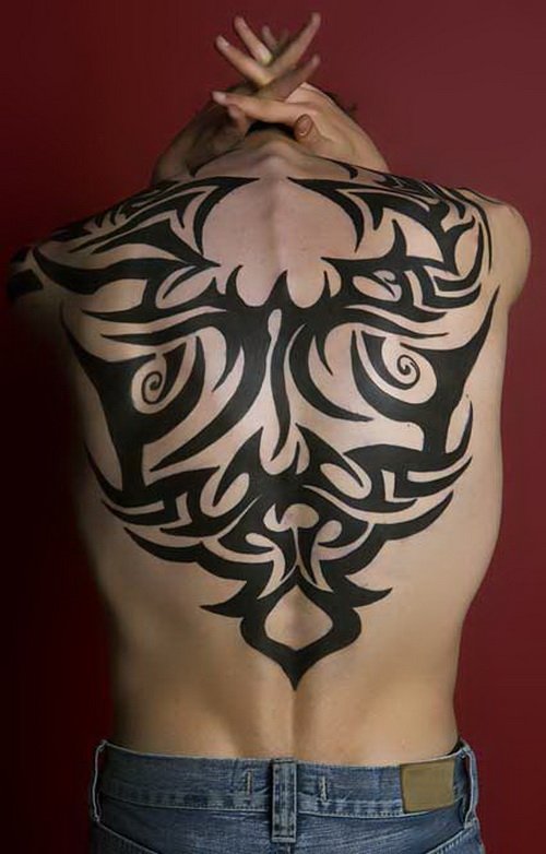 Tribal Wolf Tattoo On Back Body