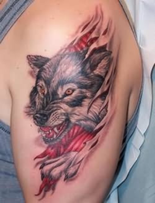 Crawling Wolf Tattoo On Biceps