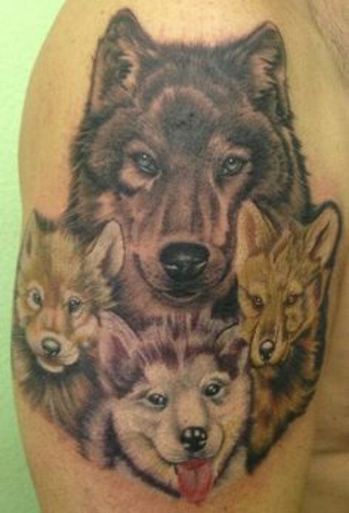Wolf Head Tattoos On Right Half Sleeve