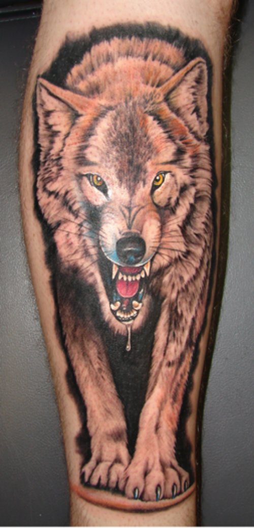 Best Grey Ink Wolf Tattoo On Sleeve