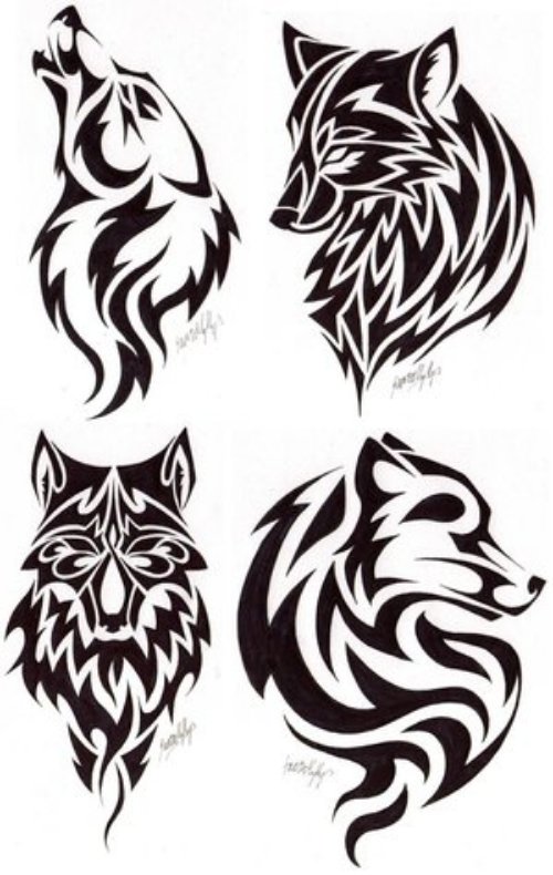Black Tribal Wolf Tattoo Designs