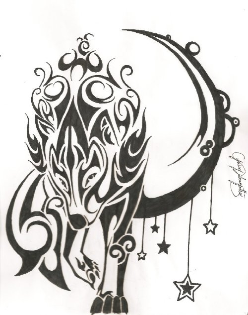Latest Black Tribal Wolf Tattoo Design