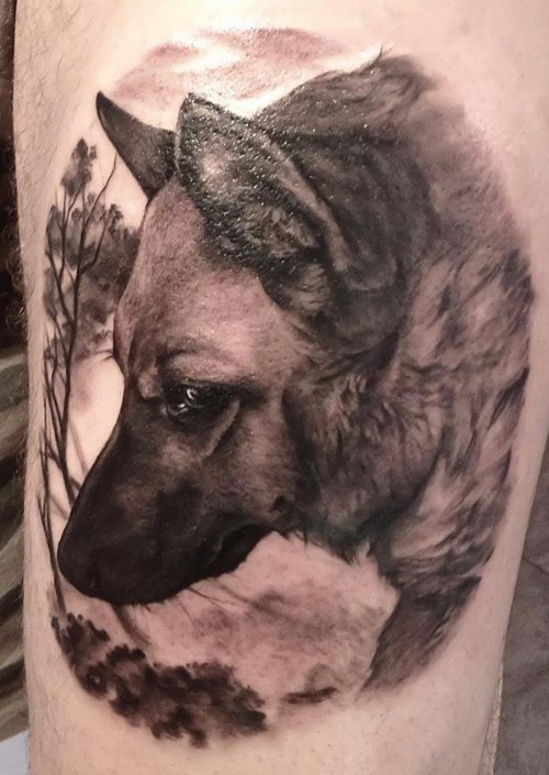 Latest Dark Ink Wolf Head Tattoo