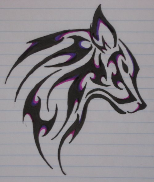 Awesome Black Tribal Wolf Tattoo Design