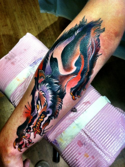 Wolf Tattoo On Left Sleeve