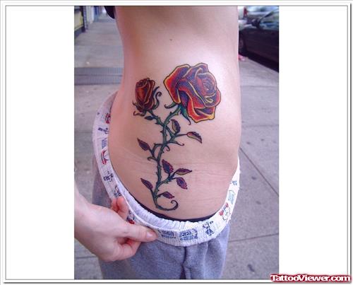 Red Rose Women Tattoo On Side Rib
