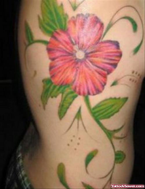 Hibiscus Flower Women Tattoo On Side Rib