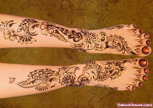 Henna Mehndi Tattoos On Legs For Women