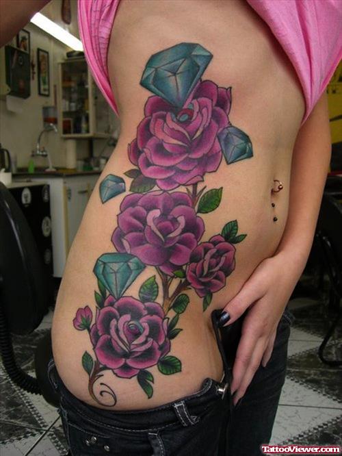 Diamond And Flowers Side Rib Women Tattoo