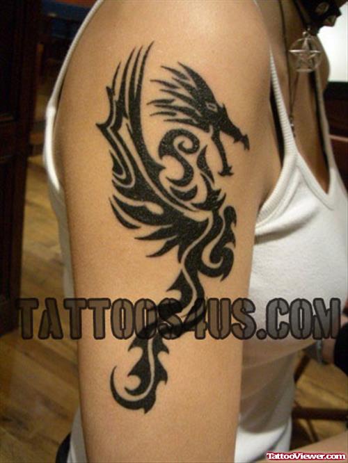 Tribal Dragon Women Tattoo On Right Sleeve