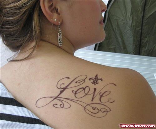 Love Tattoo On Back Shoulder For Women