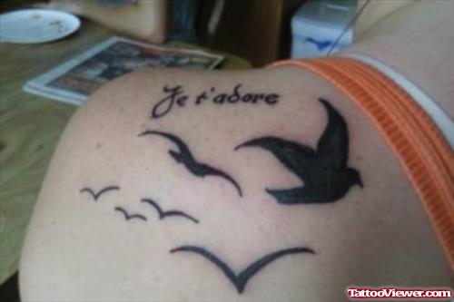 Flying Birds Women Tattoo On Back Shoulder
