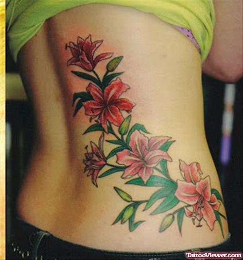 Color Orchid Flowers Women Tattoo On Back