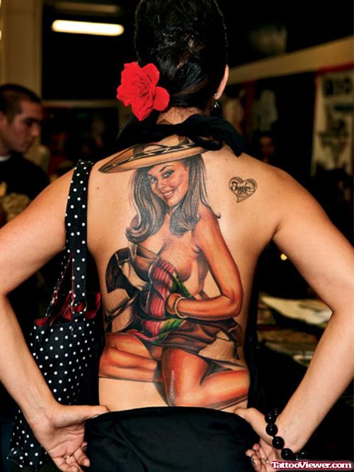 Pinup Girl Women Tattoo On BAck