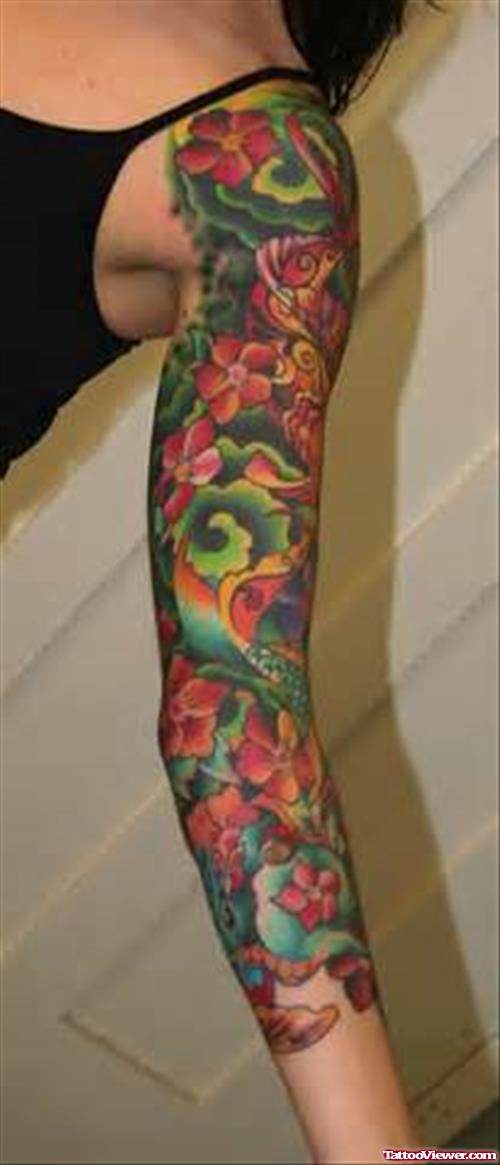 Japanese Colored Flowers Tattoo For Women