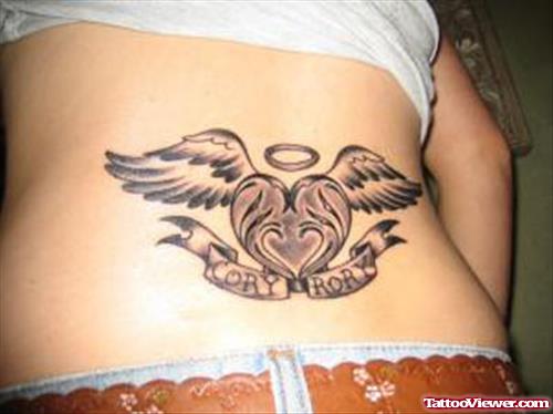 Angel WInged Heart Lowerback Women Tattoo