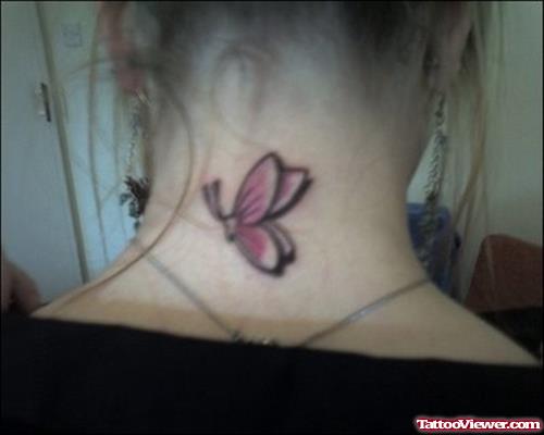 Tiny Pink Butterfly Women Tattoo
