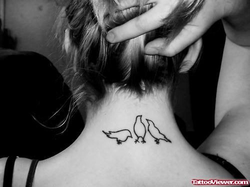 Outline Birds Back Neck Women Tattoo