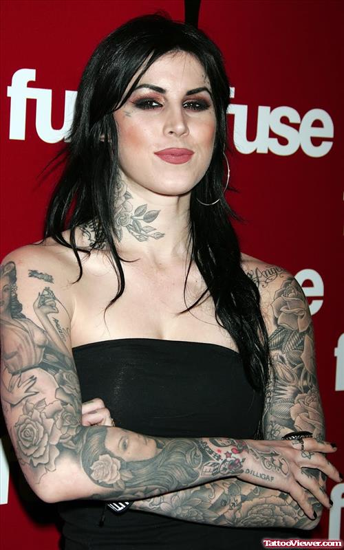Grey Ink Sleeve Women Tattoos