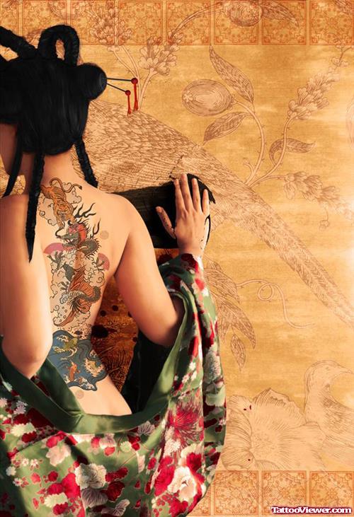 Chinese Tattoo On Women Back