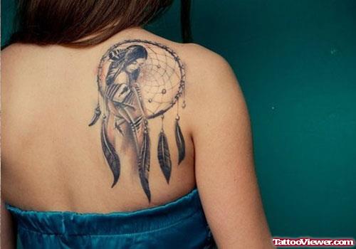 Women Dreamcathcer Back Shoulder Tattoo