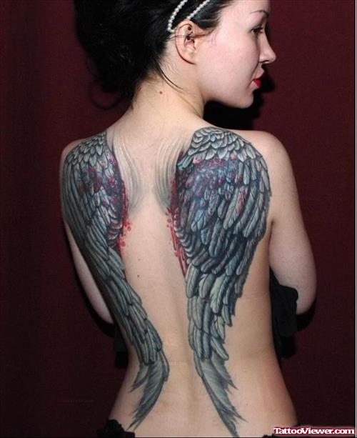 Bleeding Angel Wings Women Back Tattoo