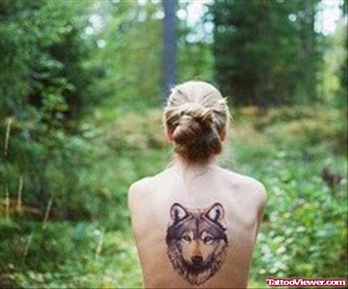 Back Body Wolf Head Women Tattoo
