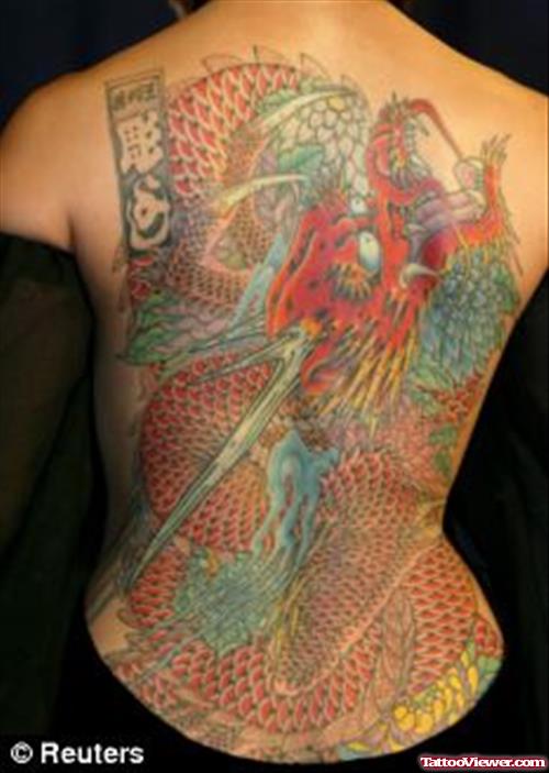 Amazing Colored Japanese Women Tattoo On Back