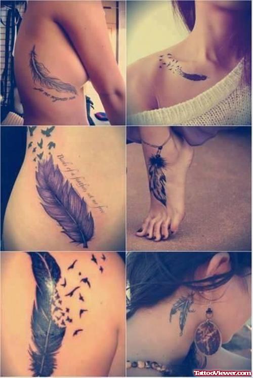 Women Feather Tattoos Design