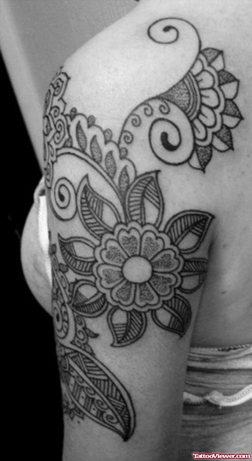 Tribal Daisy Flower Women Tattoo On Half Sleeve