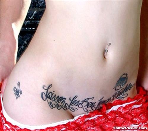 Grey Ink Fleur De Lis Women Side Tattoo