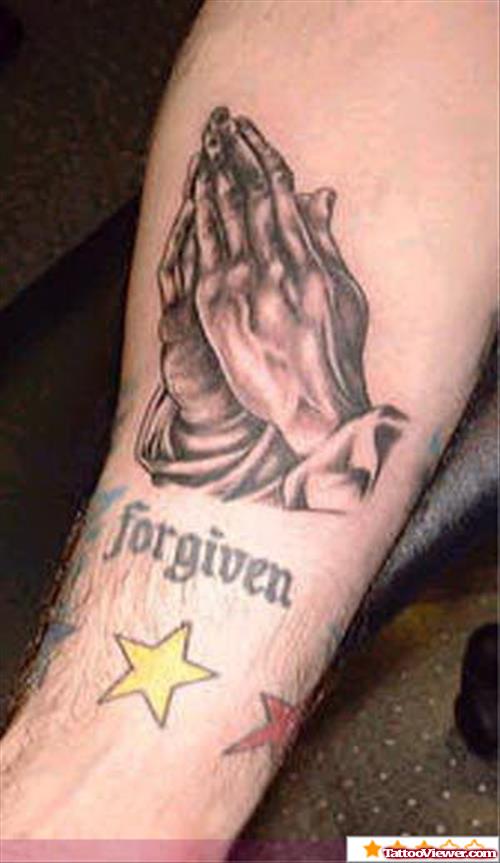 Forgive Praying Hands Women Arm Tattoo