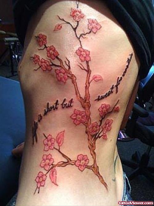 Cherry Blossom Flowers Side Rib Women Tattoo