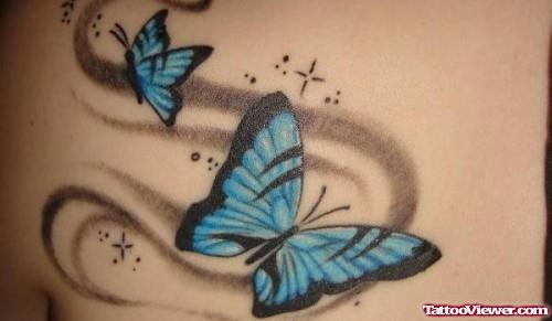 Blue Ink Butterflies Women Tattoo
