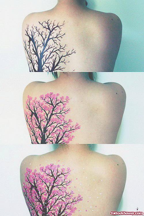 Awesome Cherry Blossom Flowers Women Tattoo