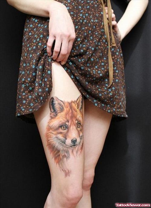 Color Ink Wolf Head Women Tattoo
