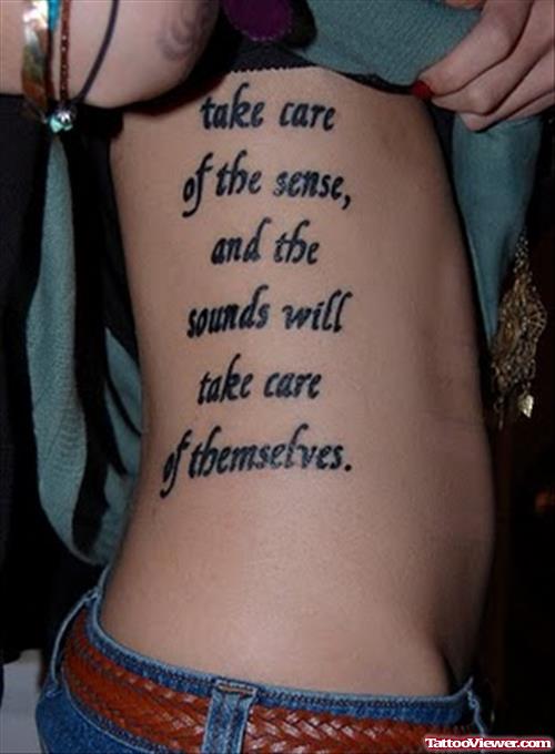 Black Ink Quote Women Tattoo On Side Rib For Women