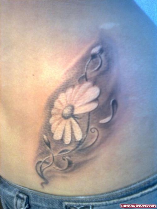 Amazing Grey Ink Flower Women Tattoo