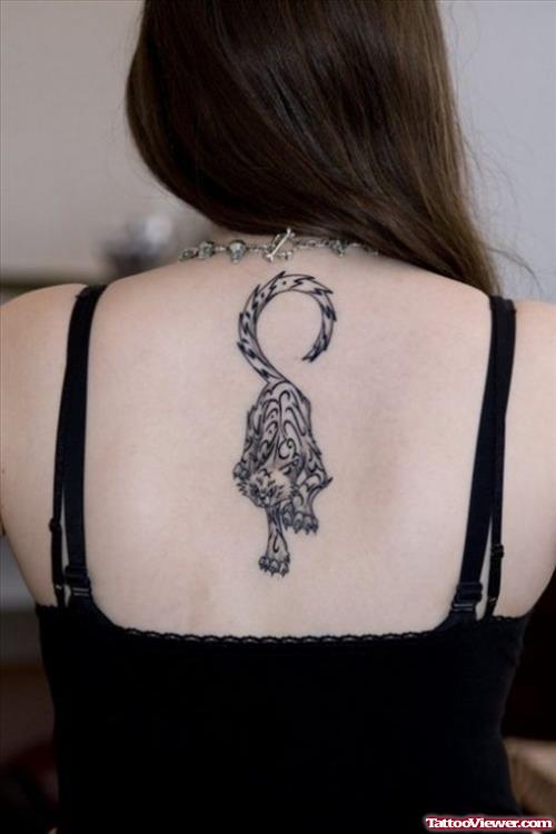 Tribal Cat Women Tattoo On Back