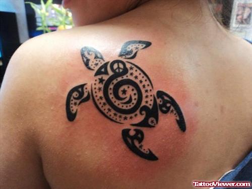 Tribal Turtle Tattoo On Back For Women