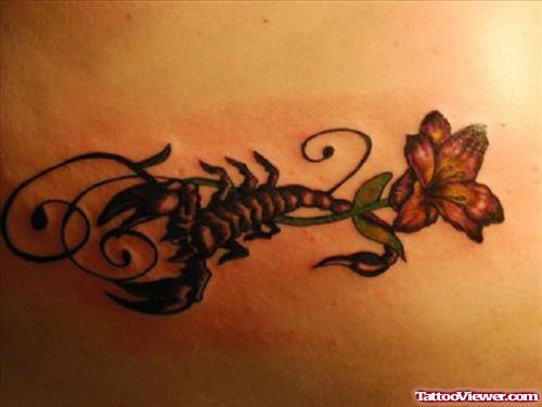 Flower And Scorpio Women Tattoo
