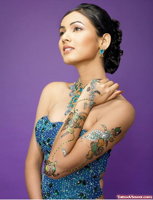 Colored Ink Glitter Sleeve Tattoo