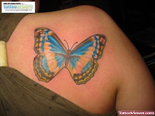 Blue Ink Butterfly Tattoo For Women