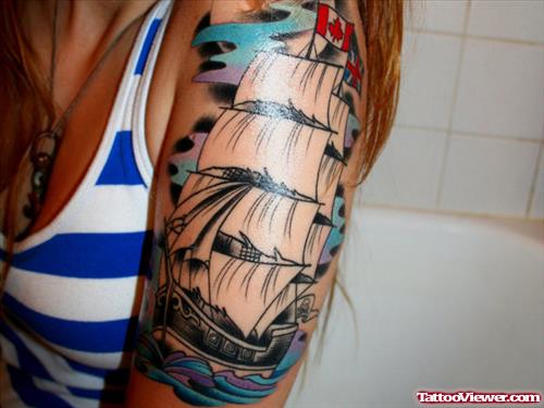 Ship Half Sleeve Women Tattoo