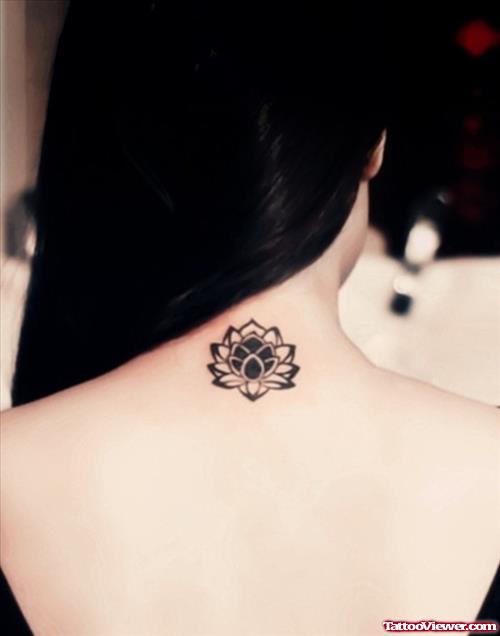 Grey Ink Lotus Flower Tattoo For Women